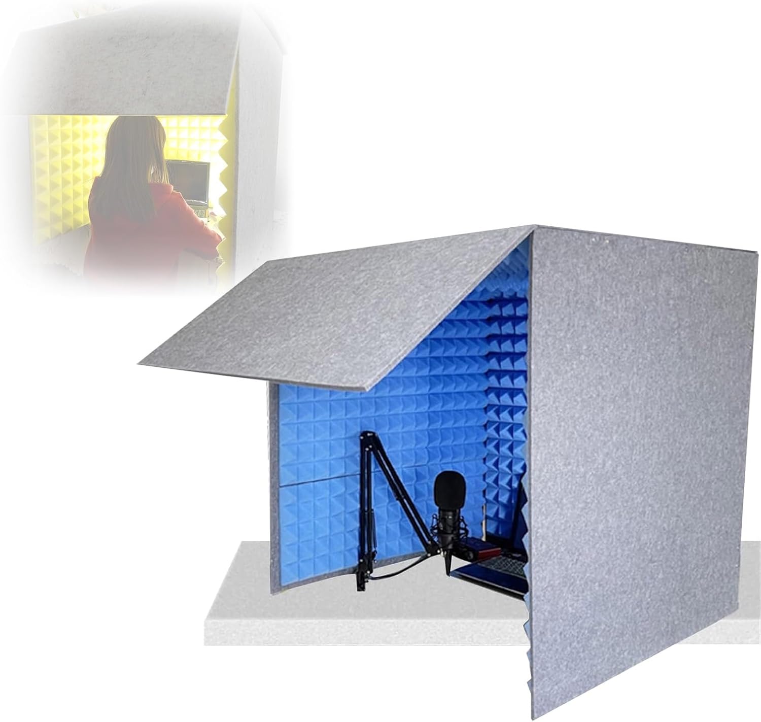 Desktop Soundproof Box, Portable Recording Studio, Multi-Functional Live Vocal Recording Studio (Blue)