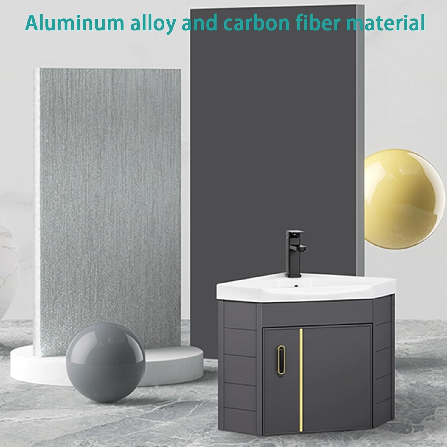 Corner Bathroom Sink, Triangle Wall Mount Corner Bathroom Vanity, Ceramic Wash Basin with Storage Container, Bathroom Sink Cabinets for Small Spaces(48cm/18.8in)