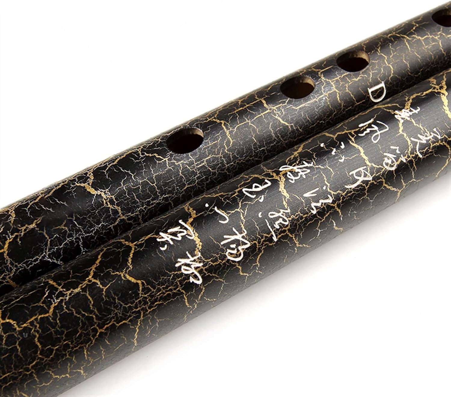 TSTS Chinese Bamboo Flute D Key Separable Black Bamboo Flute with Chinese Verses Musical Chinese Traditional Handmade Woodwind Instrument