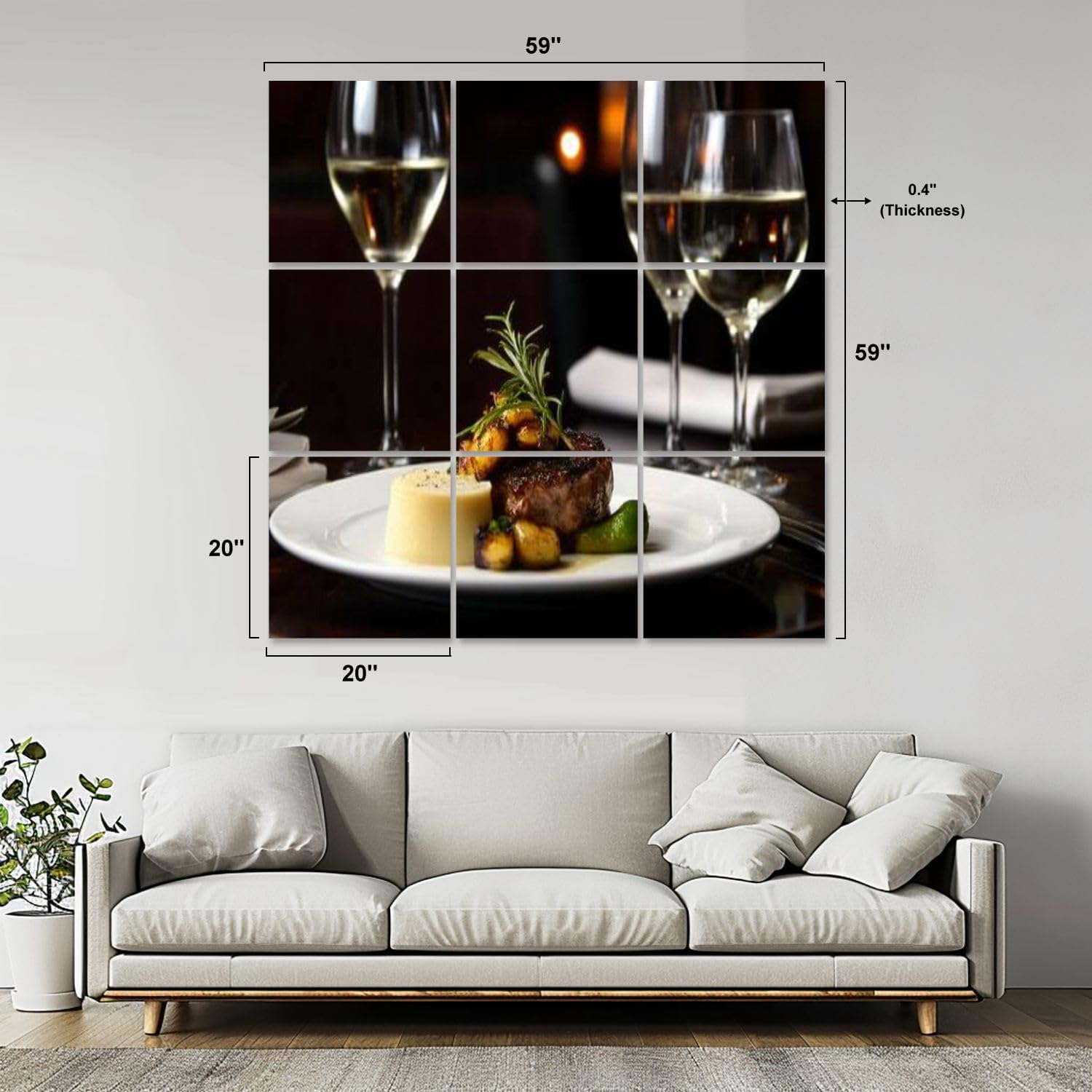 Art Acoustic Panels Self Adhesive fine dinning table restaurant dinner wine steak foods 9 Packs Decorative Soundproof Wall Panels Large Sound Absorbing Panels for Home Office 60