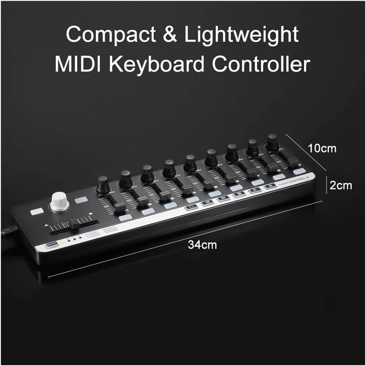 Portable Mini USB Slim-Line MIDI Controller with 9 Control Knobs, Plug-and-Play for Music Production Applicable to Ableton Live FL Studio Logic Pro