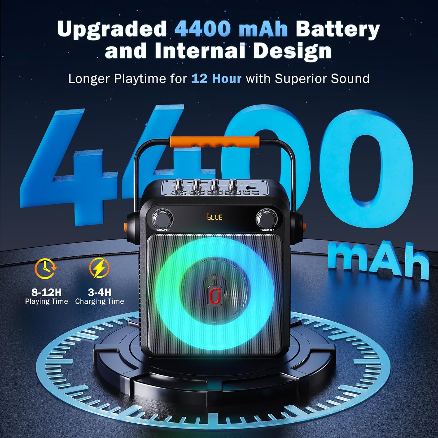 Karaoke Machine with 2 Wireless Microphones, Portable Bluetooth Karaoke Speaker for Adults, Karaoke Microphone with PA System, Bass/Treble Adjustment, Light for Home Party, Support USB/TF/AUX