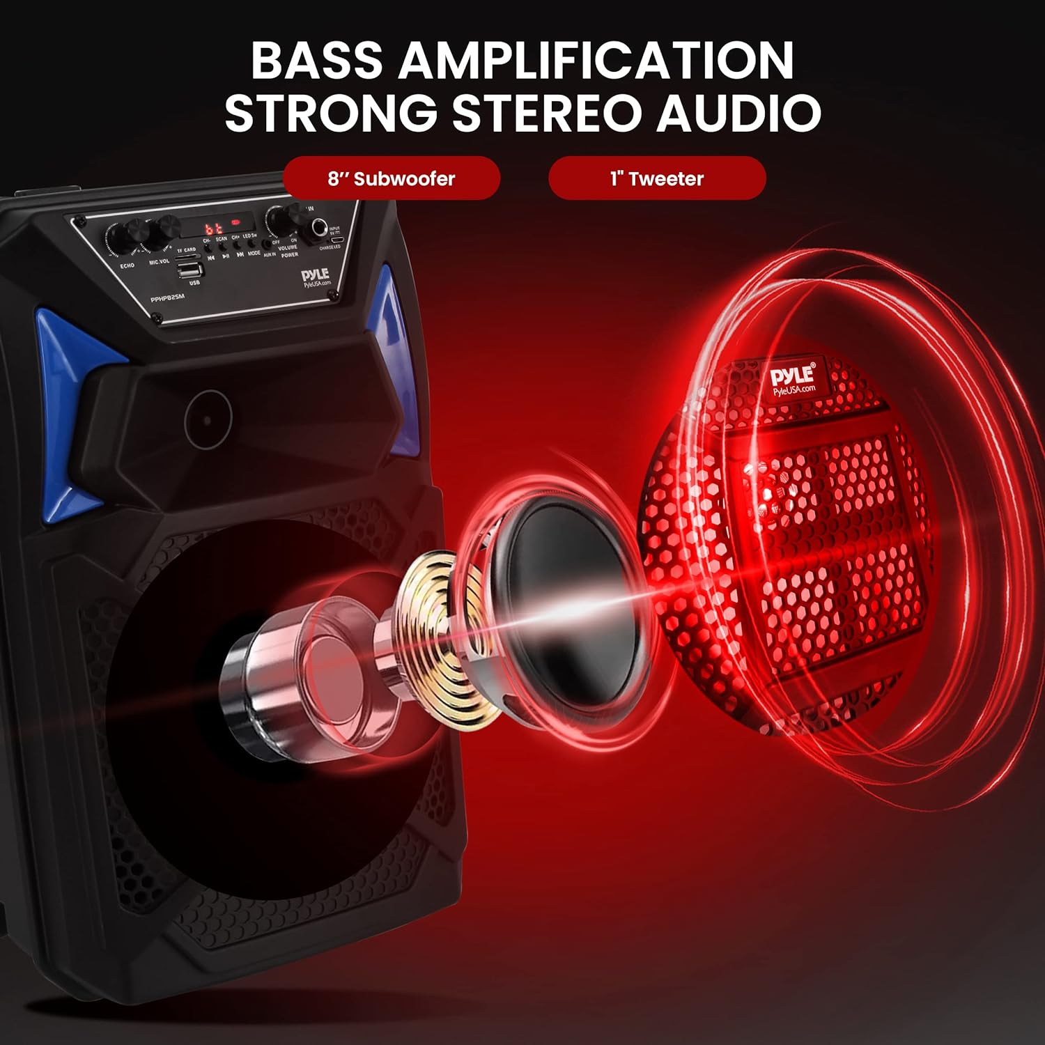 Pyle Bluetooth PA Speaker & Microphone System - Portable Karaoke Speaker with Wired Mic, Built-in LED Party Lights, FM Radio, MP3/USB/Micro SD Readers, Speaker Stand (8’’ Subwoofer, 400 Watt MAX)