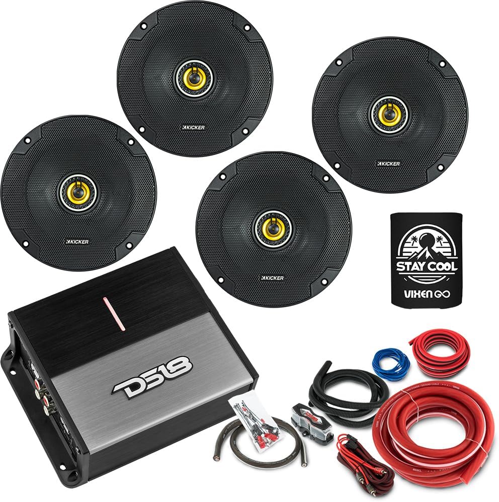 KICKER Speakers and Amp Package of 4 Items: 6.5