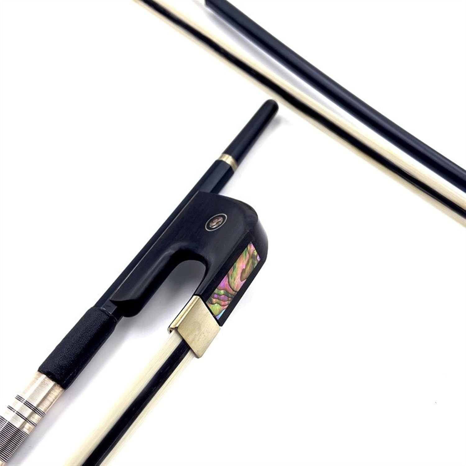 TSTS 1pc Strong Upright Double Bass Bow,Carbon Fiber,White and Black Bowhair Horsetail Full Size Violin Bow