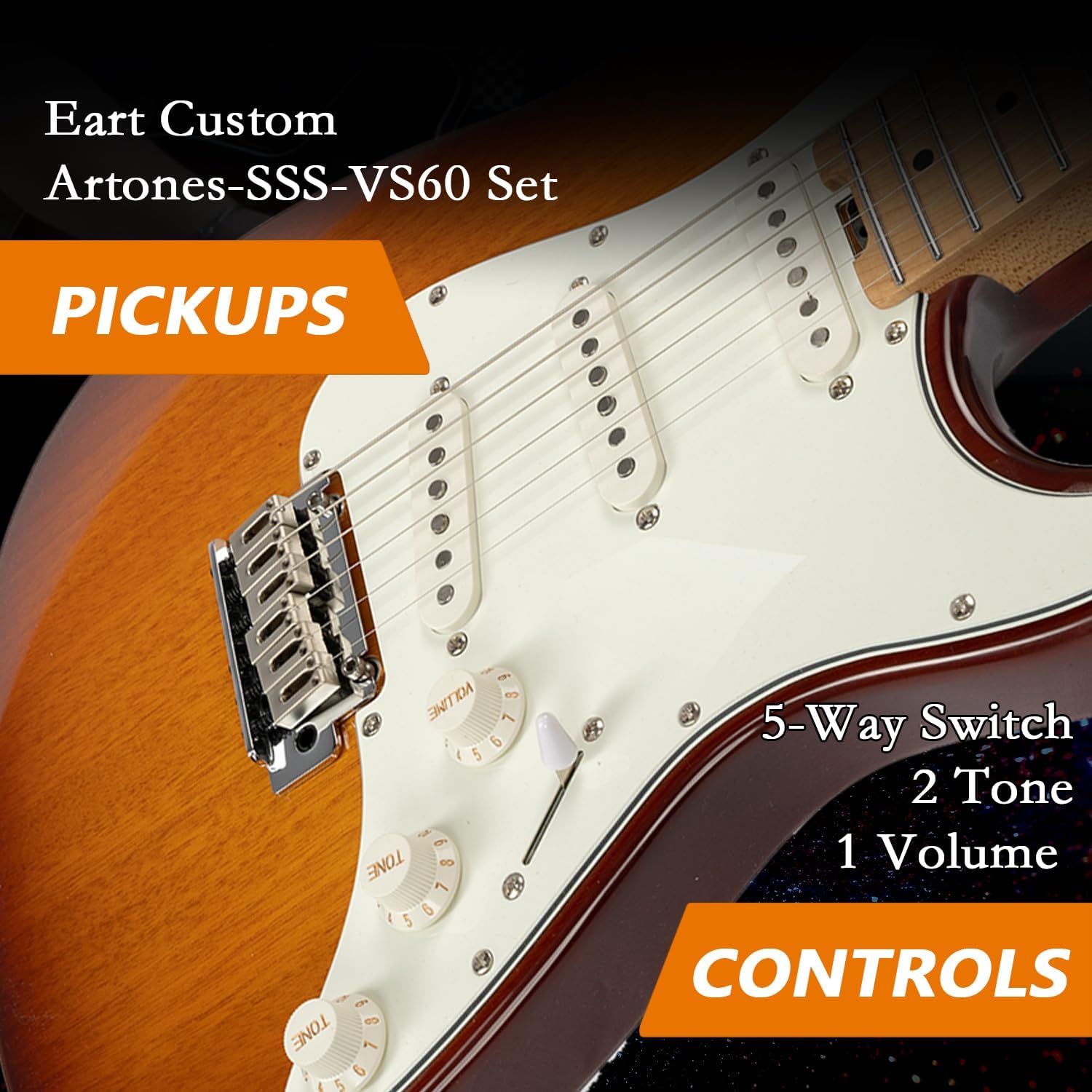 EART NK-VS60 6 String Solid Body Electric Guitar,Roasted Mahogany Body, Full-Size Electric Guitar Alnico-V Pickups, Tremolo System Electric Guitars