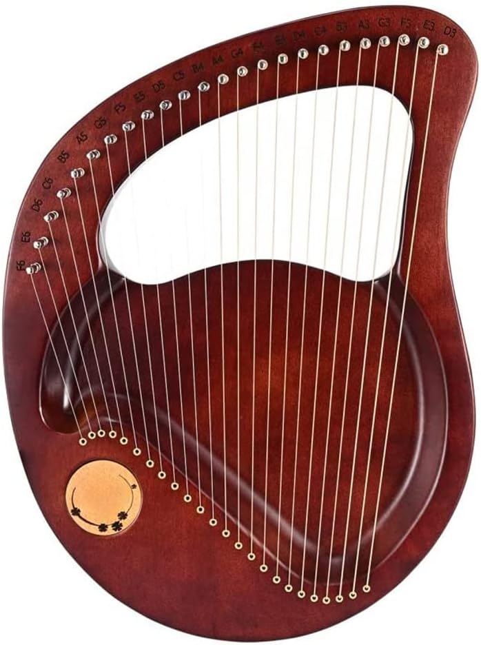 24 String Lyre Harp, Solidwood Mahogany, With Tuning Wrench Pick, Spare String, And English Music Tutorial, Best Gift For Beginner Music Lovers Kids Adult (Color : Brown)