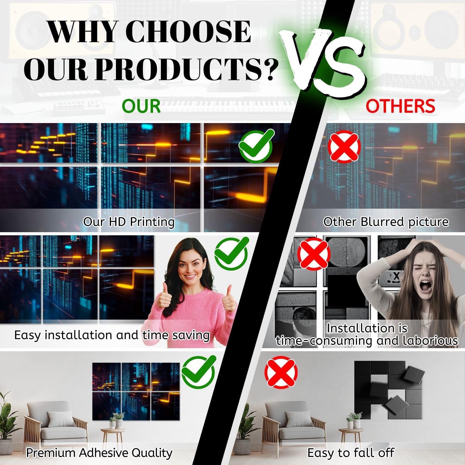 6 Pack Art Acoustic Panels Abstract trading chart big data infographics 3D Fintech glowing candle Soundproof Wall Panels, 48