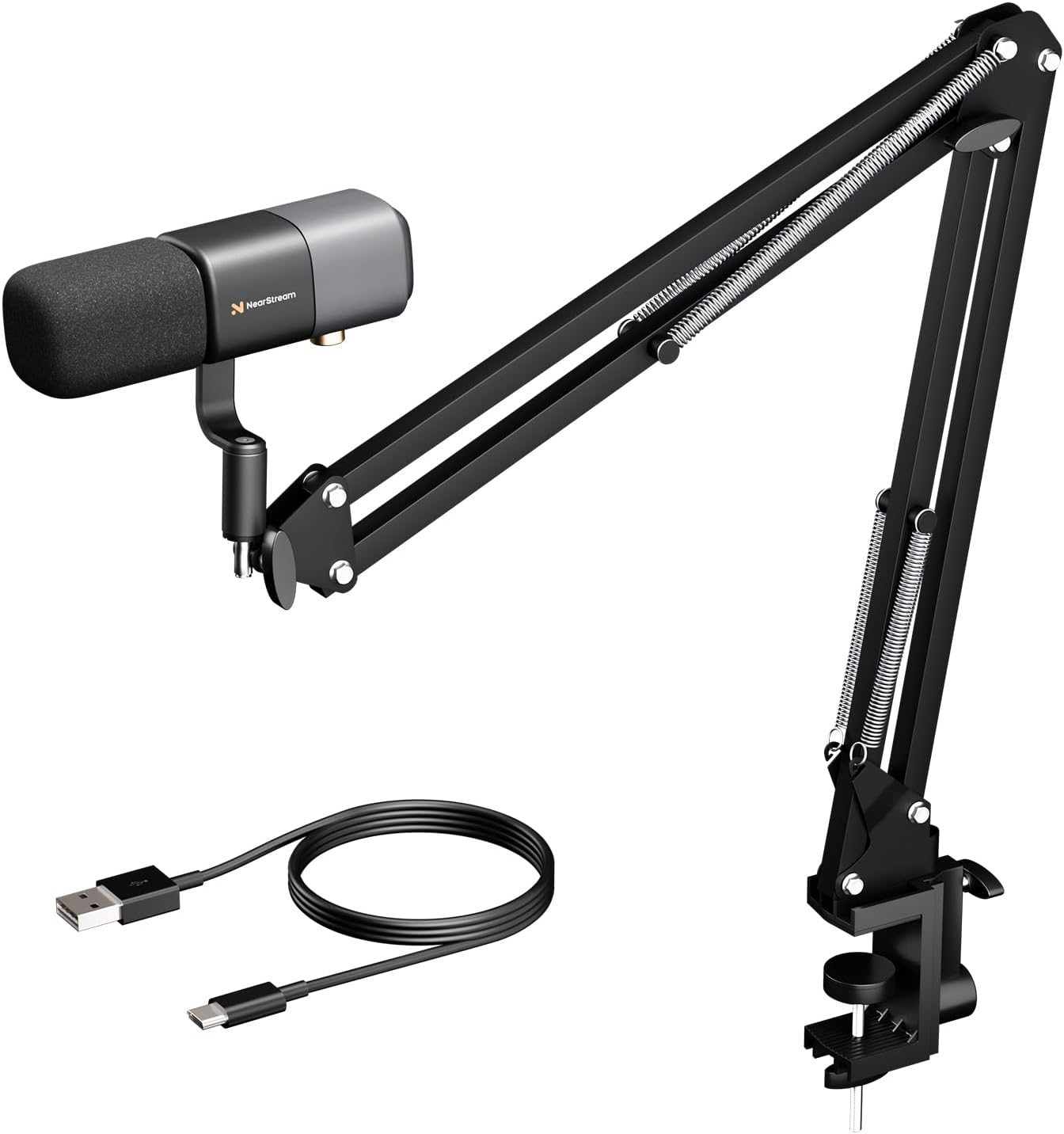 NearStream AM20X XLR/USB Condenser Microphone with Boom Arm, Podcast Mic with Gain Control/Noise Canceling/Headphone Jack/Mute Button,Compatible with PC/Mac/Audio Mixer/PS4/PS5,for Stream/Game/Record