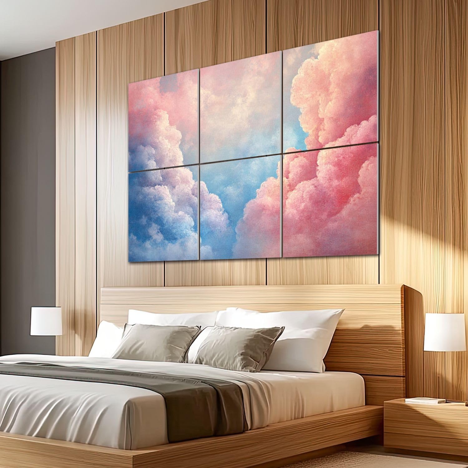 6 Pack Art Acoustic Panels Sound Absorbing Aesthetic Cloud Bright Blue Pink Sky Decorative Clouds Pastels Decorative Soundproof Wall Panels Self Adhesive for Recording Studios Office 72