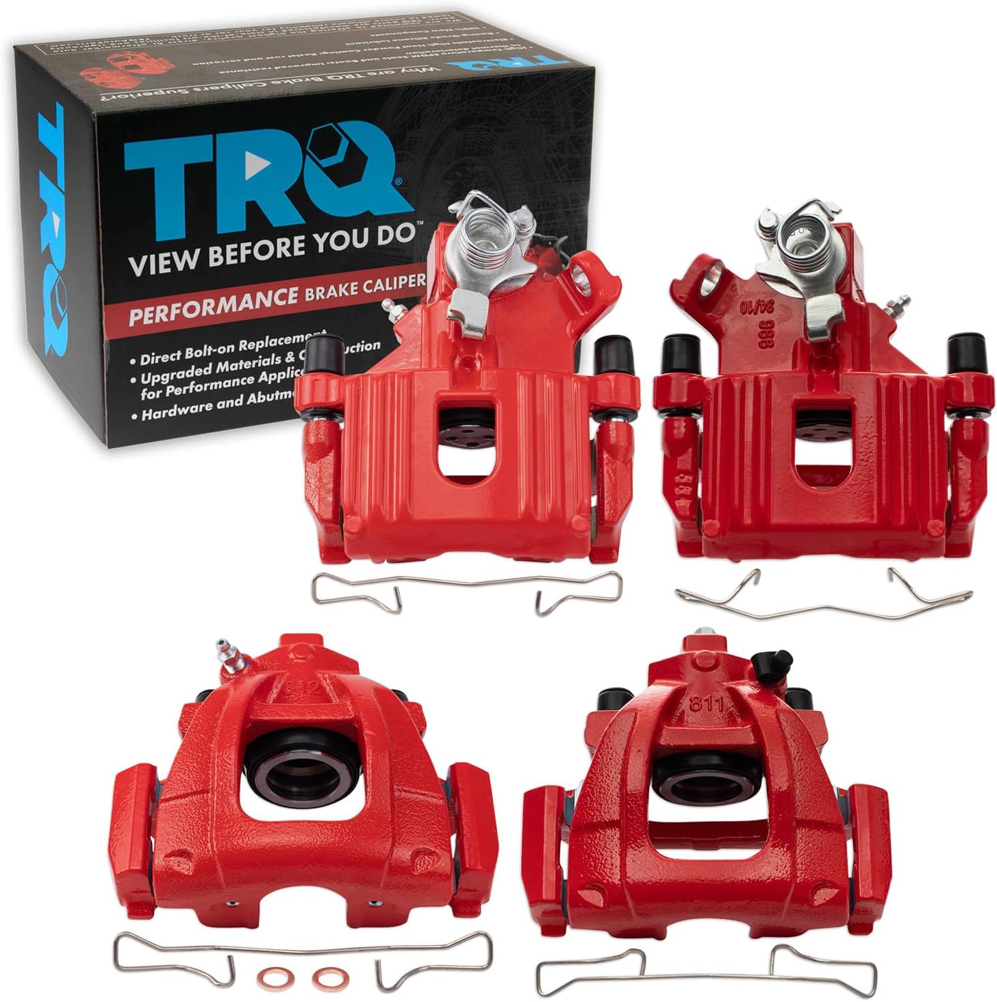 TRQ Front and Rear Brake Caliper Set Coated Brackets Compatible with 2003-2008 Mini Cooper