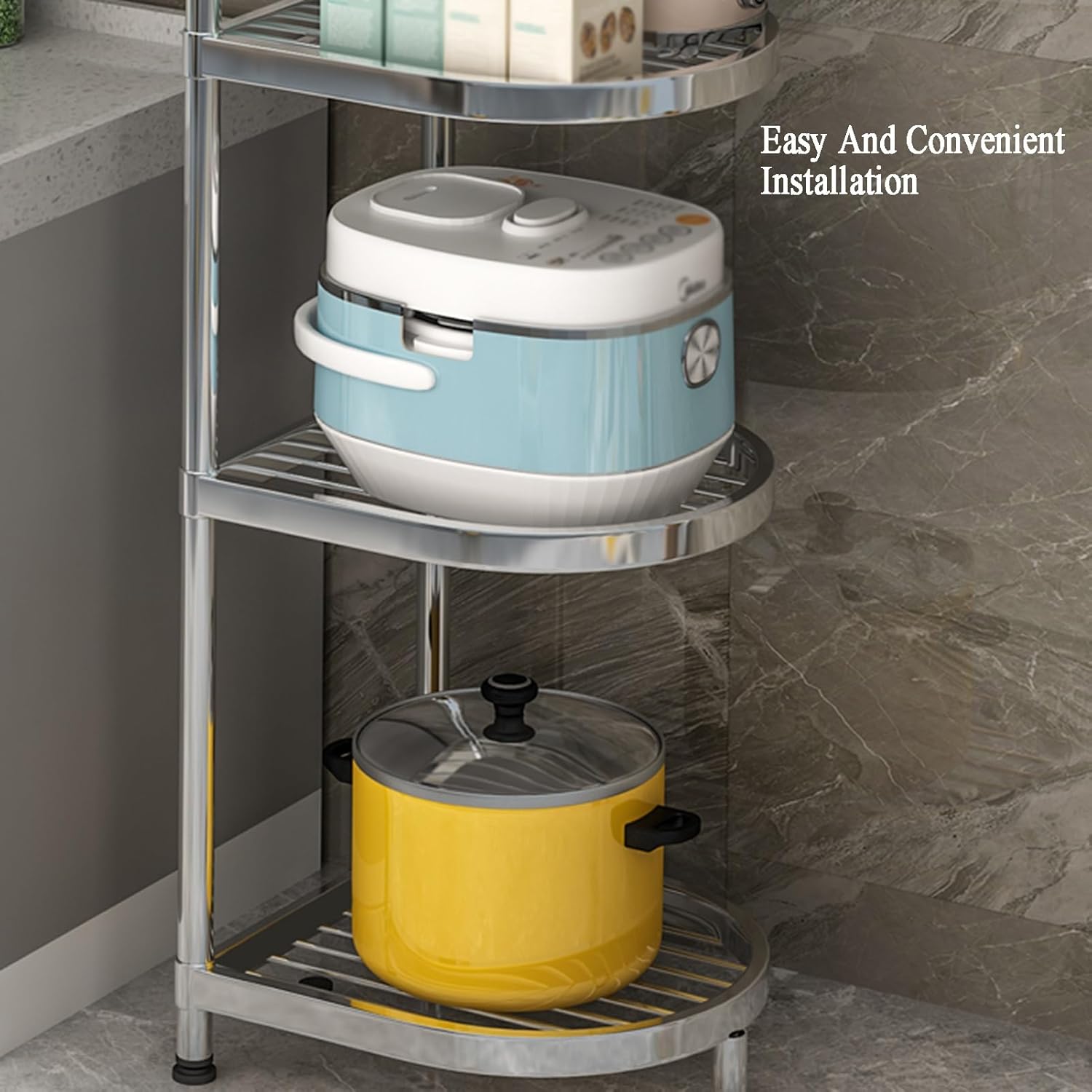 2/3/4 Tier Storage Rack, Adjustable Storage Rack, 2/3/4 Tier Corner Stainless Steel Rack for Entryway, Living Room, Narrow Space, Pantry, Bathroom(37 X 37 X 63cm) ()