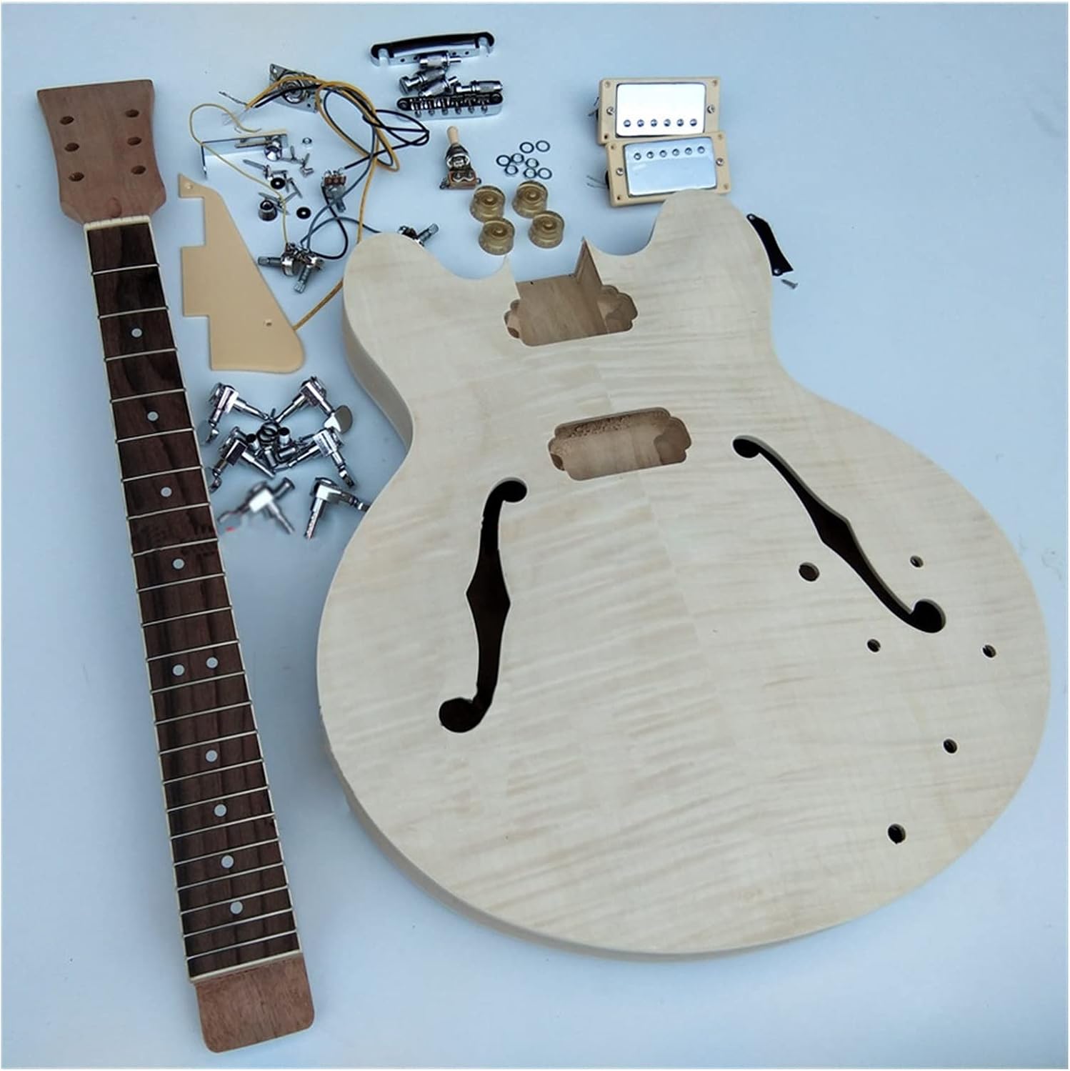 DIY Electric Guitar Kit 43 Inches Semi Finished Electric Guitar Semi Hollow Body&Rosewood Fingerboard with All Hardware