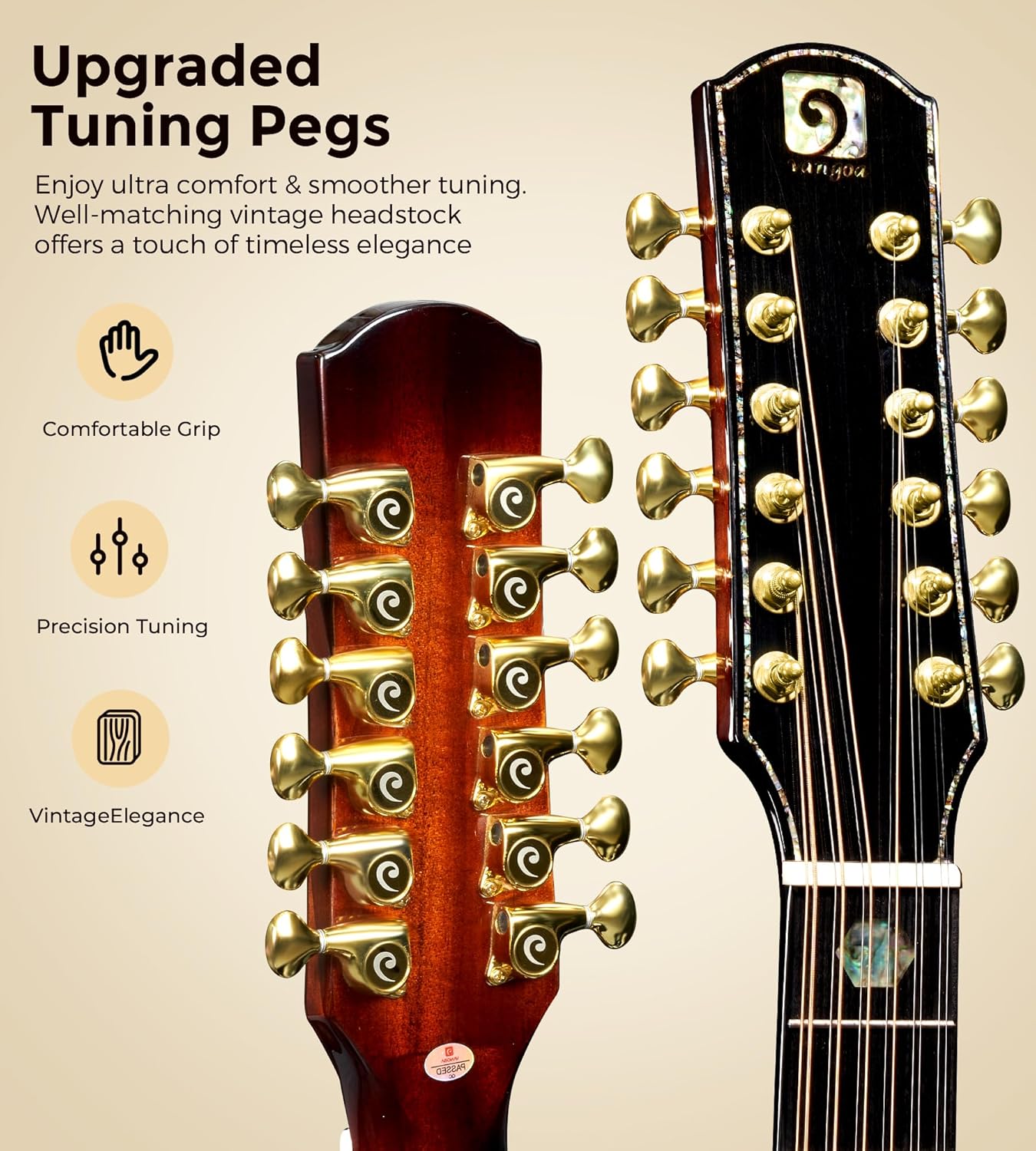 Vangoa 12 String Guitar Solid Wood, Twelve String Acoustic Electric Guitar Kit with Premium Spruce Top, Mahogany Body, Upgraded EQ, Bone Nut, Saddle, Classical Brown