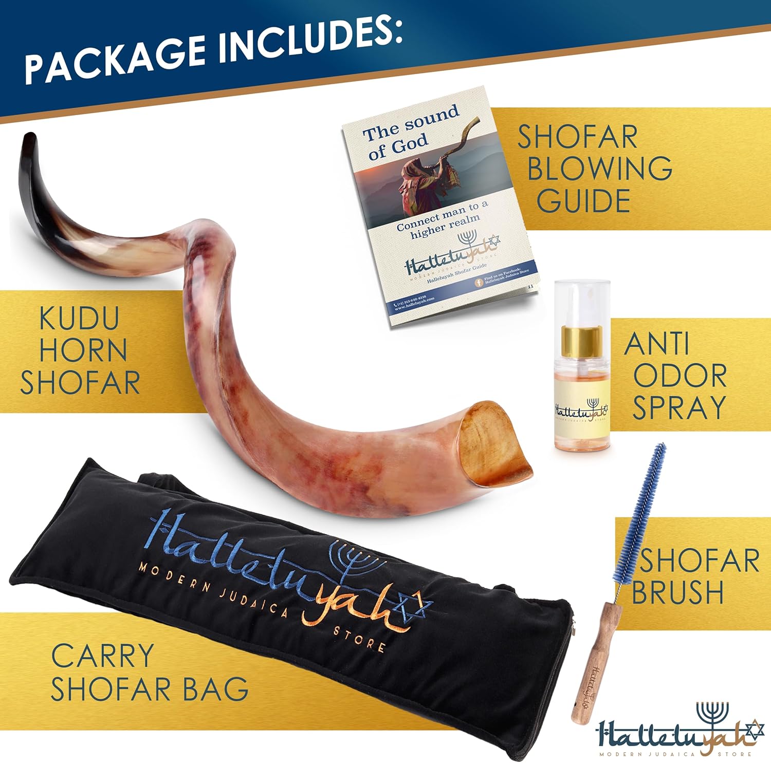 HalleluYAH Original Kosher Fully-Polished Kudu Shofar 35