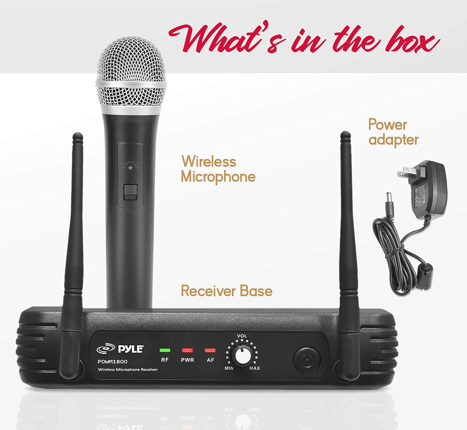 Pyle UHF Wireless Microphone System - Professional Dynamic Wireless Mic Set, handheld mic and receiver, power adapter, Audio Cable - Great for PA, Conference, Karaoke, and Dj Party