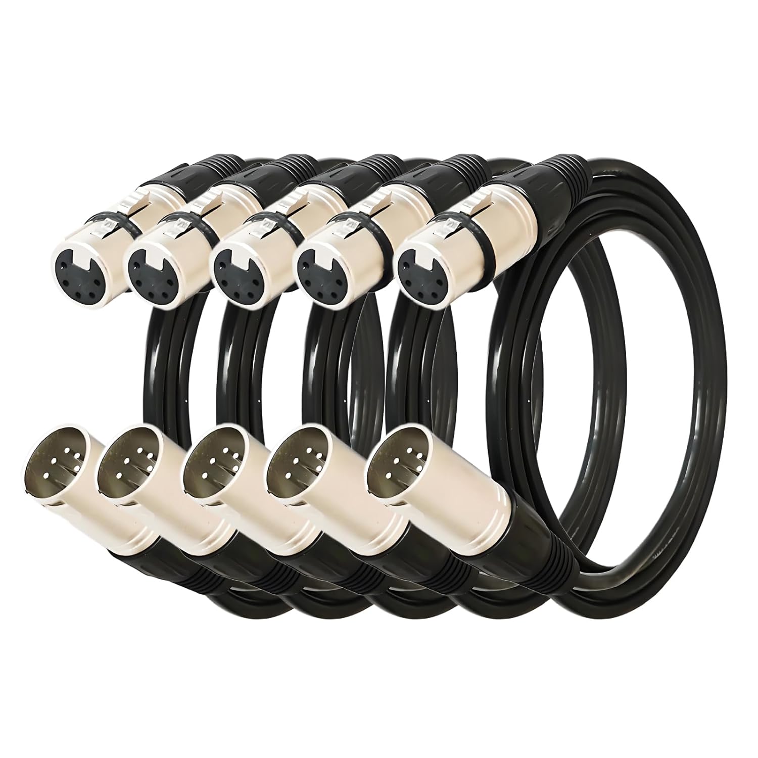 5 Packs 5 Pin XLR Connector, XLR Microphone Cable, Balanced Male to Female Connections for Microphone and Audio Interface (2 Meter/6.5Ft)