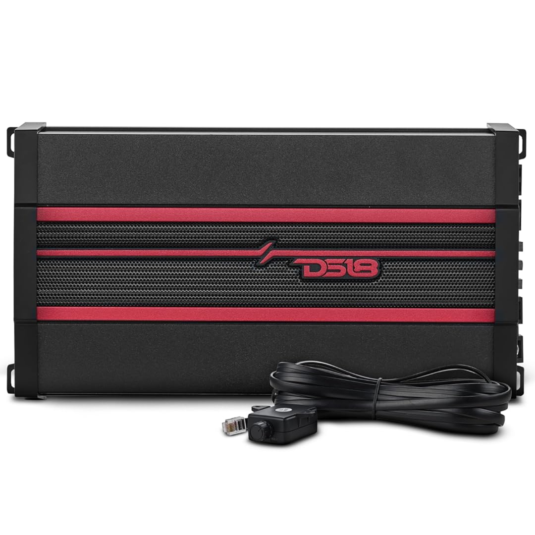 DS18 CANDY-XXL1B Amplifier in Black - Class D, Monoblock, 3000 Watts Max, Digital, 1/2/4 Ohm, with Remote Subwoofer Level Controller - Compact Mini Amplifier for Speakers in Car Audio System
