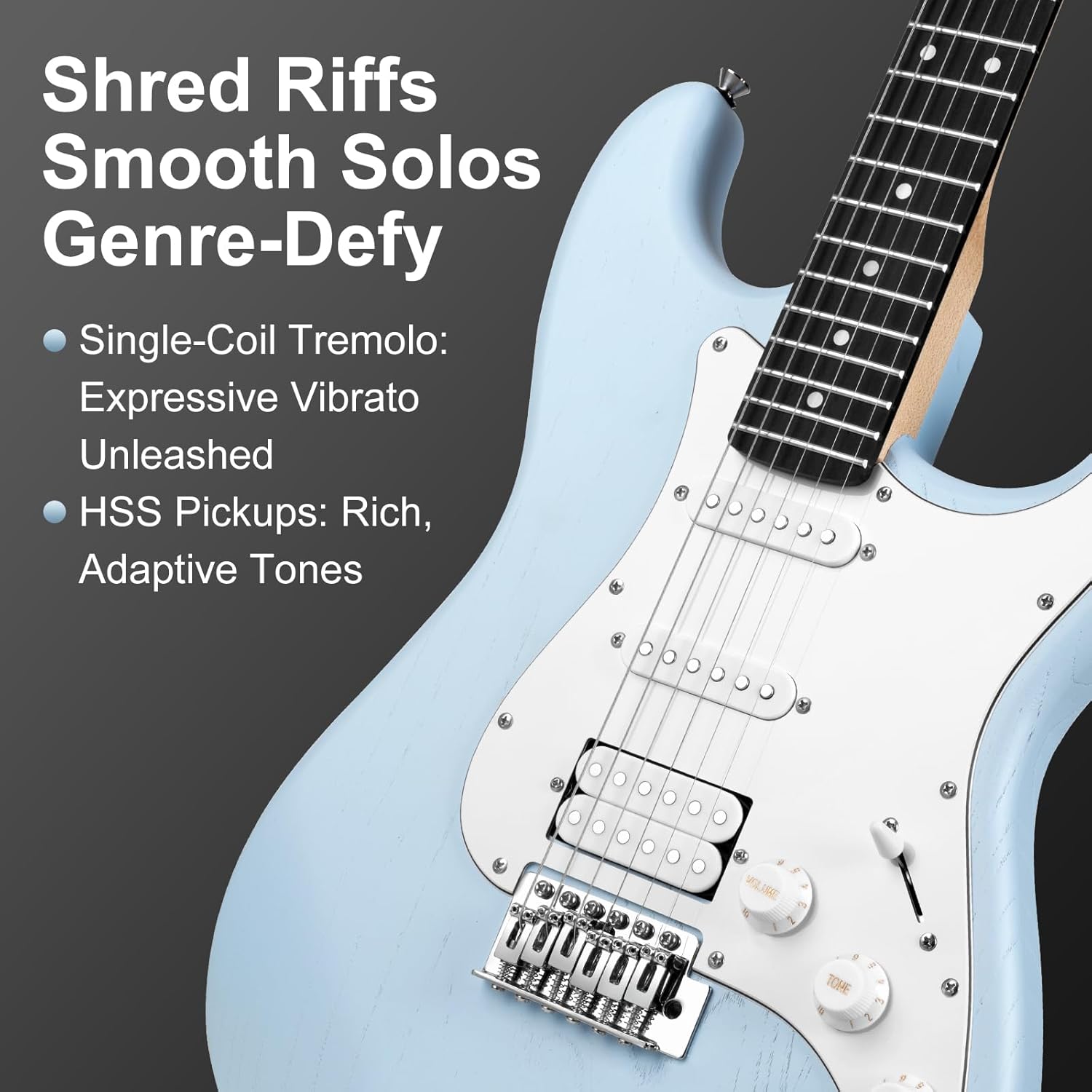 Mosen 39 Inch Electric Guitar with HSS Pickups & Single-Coil Tremolo System - with 5W Amp, Techwood Fingerboard, C-Shaped Satin Neck, All Accessories Included Gig Bag, Tuner, String, Capo, Strap