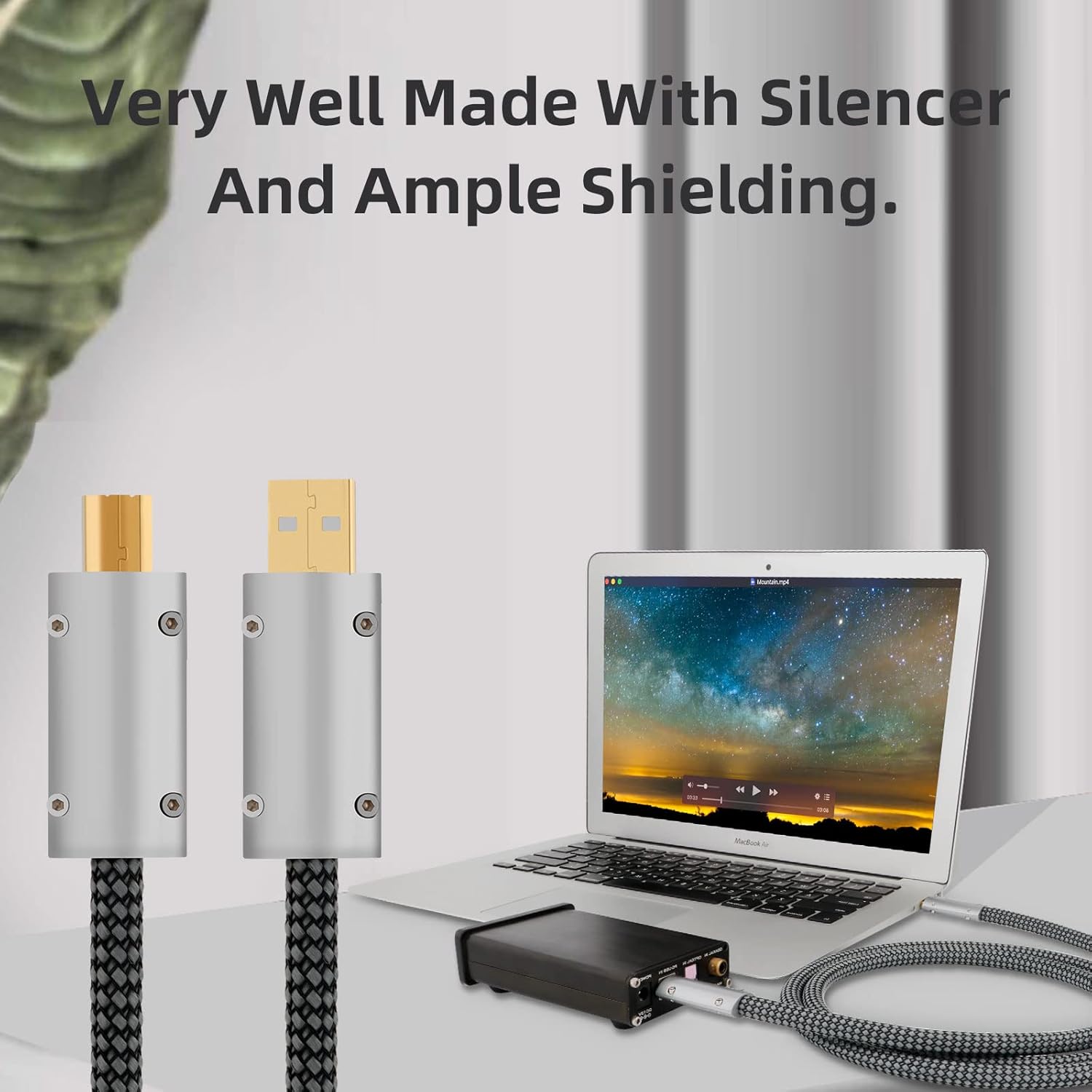 Monosaudio USB 2.0 A to B Data Cable, 1M/3.3Ft, OFC Copper, 3-Layer Shield, 24k Gold-Plated Connectors, for DAC, Decoder, Printer, Computer, Audio Equipment