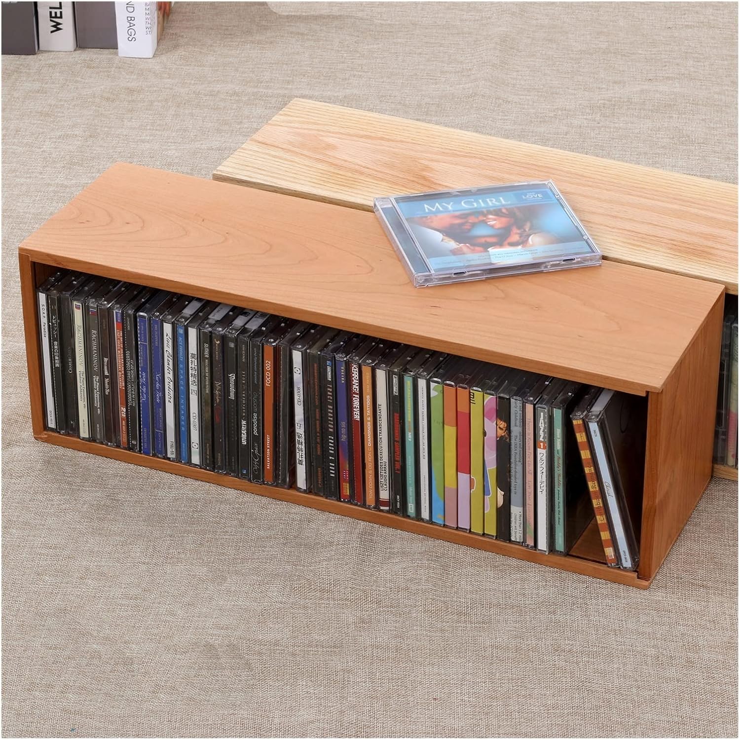 XibanY Record Storage Shelf Stackable Media Storage Rack Shelving and Organizer- CD Storage Box for Media Shelf Storage and Organization Record Holder Shelf