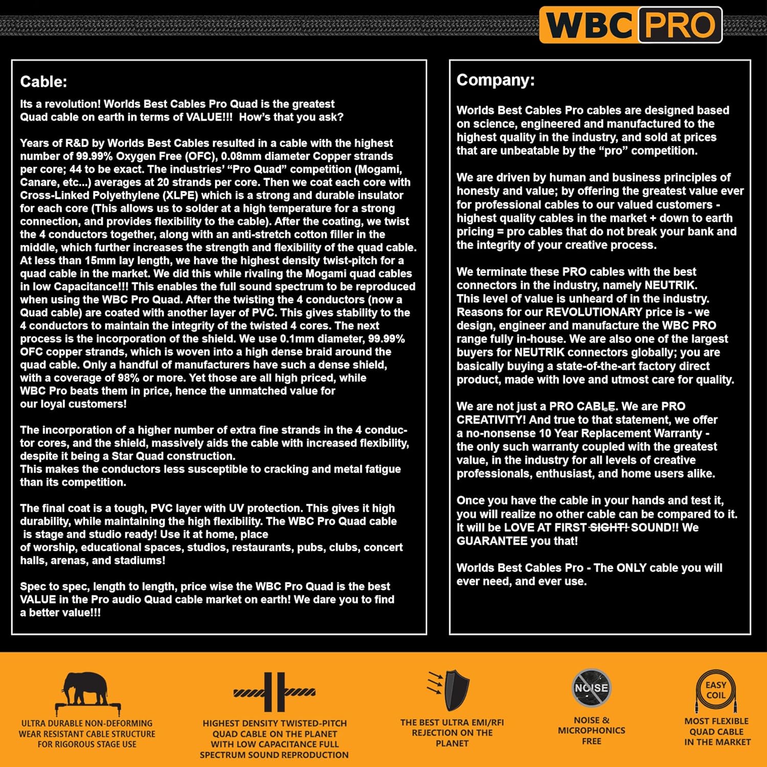 2 Units - 125 Foot - WBC-PRO-Quad Ultra-Silent Ultra-Flexible Balanced Star-Quad Cable with Neutrik Male & Female XLR Plugs & Black Tweed Jacket