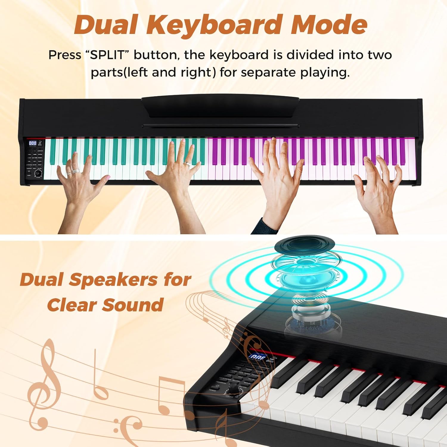 88 Key Digital Piano, Full Size Semi-weighted Electric Keyboard with Adjustable Stand, Triple Pedals, Dual Speakers (Black)