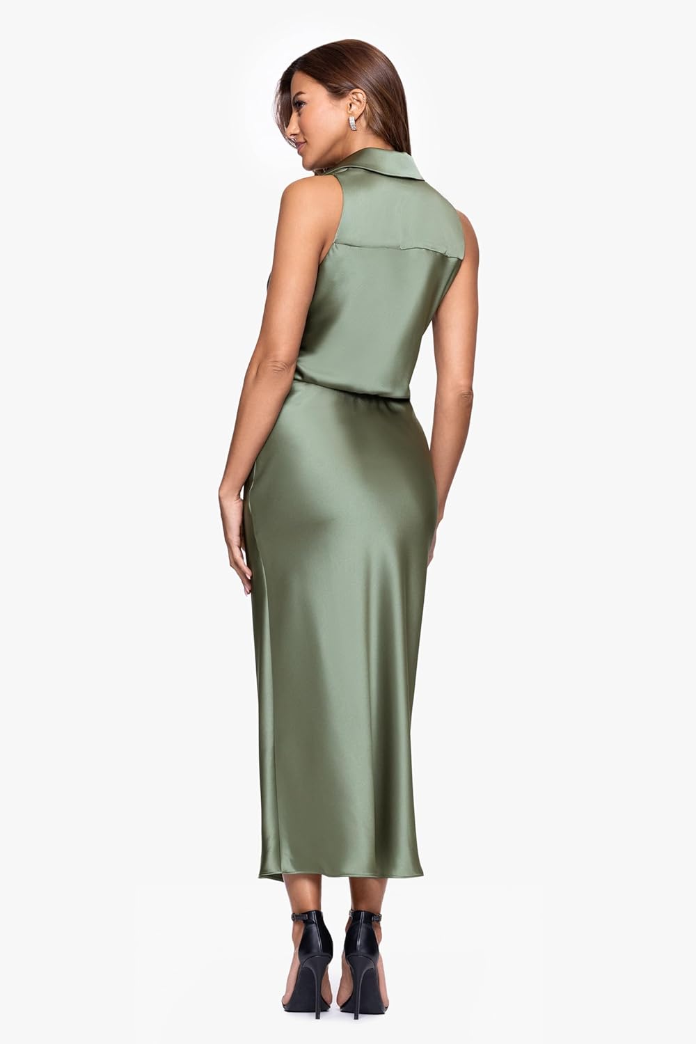 Xscape Womens Midi Satin Collared Top Dress