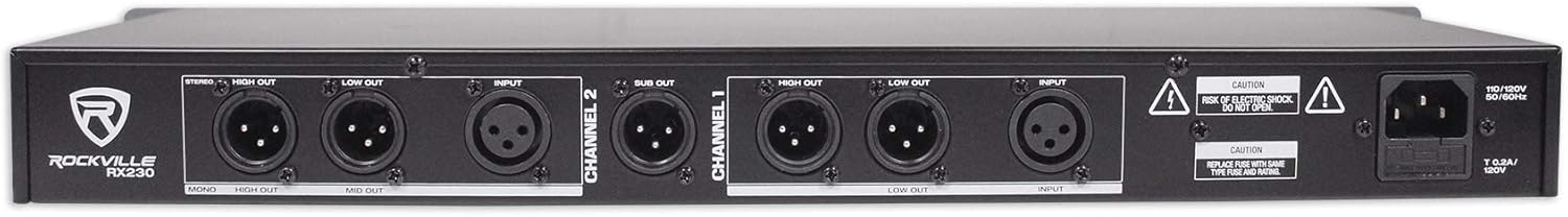 Rockville RX230 2-Way Stereo/3-Way Mono Crossover, XLR Input/Output, Adjustable Crossover Range, 24 dB/Octave Filters, Rack-Mountable for DJs and Live Sound