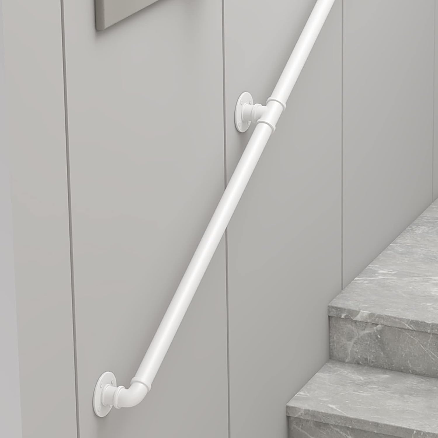 Modern Staircase Handrail with Wall Mount Support Round Corner Pipe Banister Metal Iron Grab Bar Safety Hand Railing Indoor Outdoor Stair Porch Deck Hand Rail, White (Size : 9ft) (16.4ft)