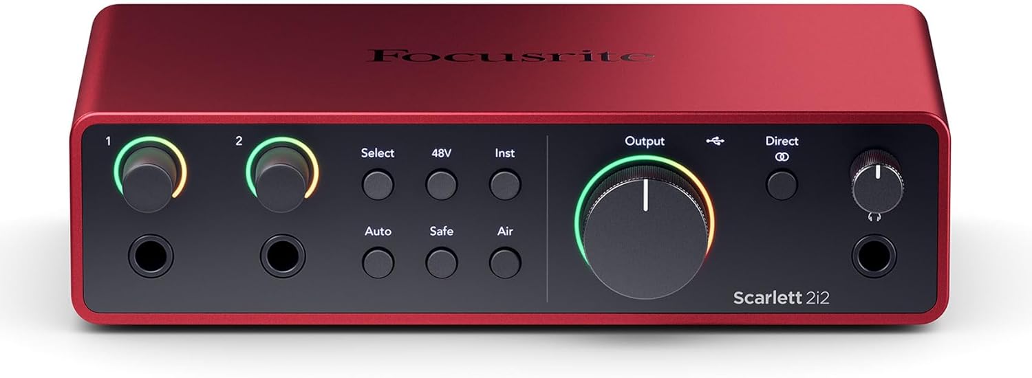 Audiosavings Bundle: Rockville RDTS Adjustable Height Studio Desktop Tripod Microphone Stand+Mic Clip Bundle with Focusrite Scarlett 2i2 Studio 4th Gen Recording Interface+Headphones+Mic (2 Items)