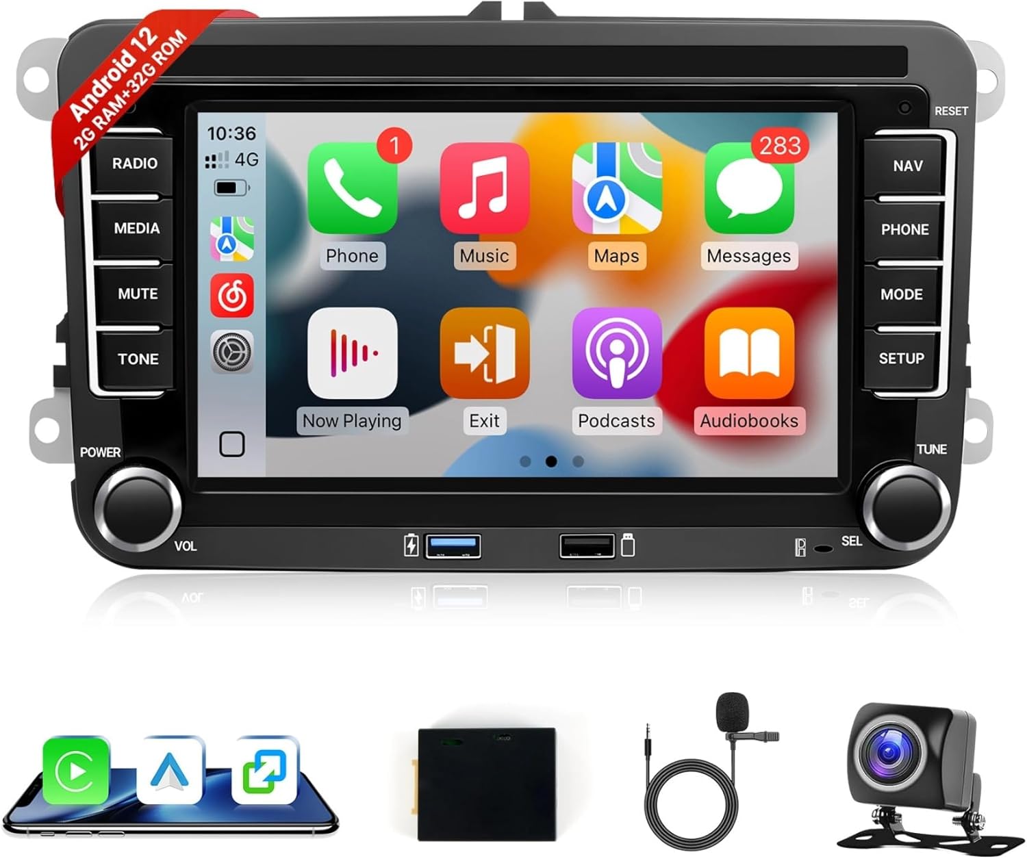 Leadfan Headunit for Volkswagen Jetta Tiguan Passat Beetle Car Radio with Wireless Carplay Android Auto, 7 inch Touch Screen Car Stereo for Jetta with Bluetooth GPS WiFi FM Rear Camera SWC, 2+32G