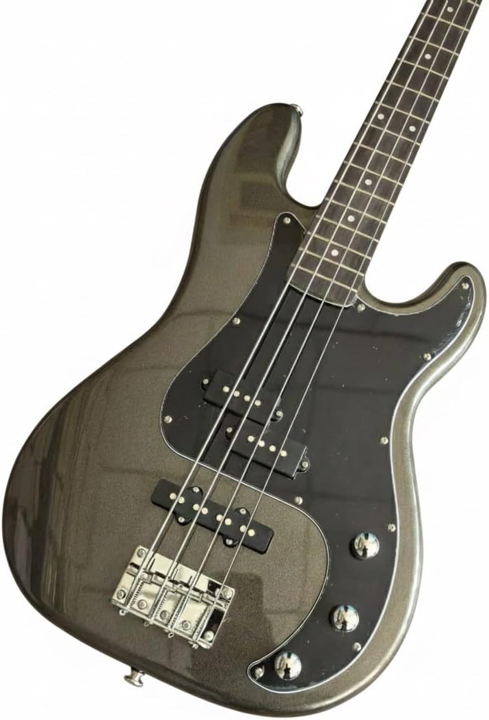 4 String Electric Bass Passive PJ Pickup Configuration Solid Poplar Wood Body Smooth Playability(Metallic Charcoal)