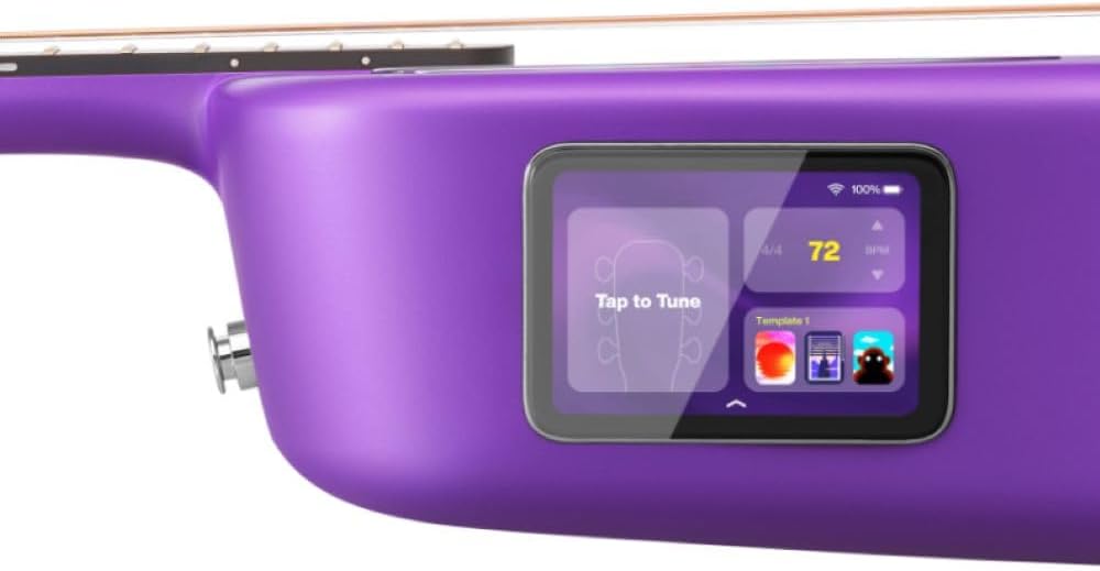 LAVA ME 4 Acoustic Electric Guitars Carbon Fiber Purple Bundle with Rok-It Tripod Guitar Stand, Kopul Premium Performance 3000 Series Instrument Cable, Classic Celluloid Guitar Picks 12-Pack