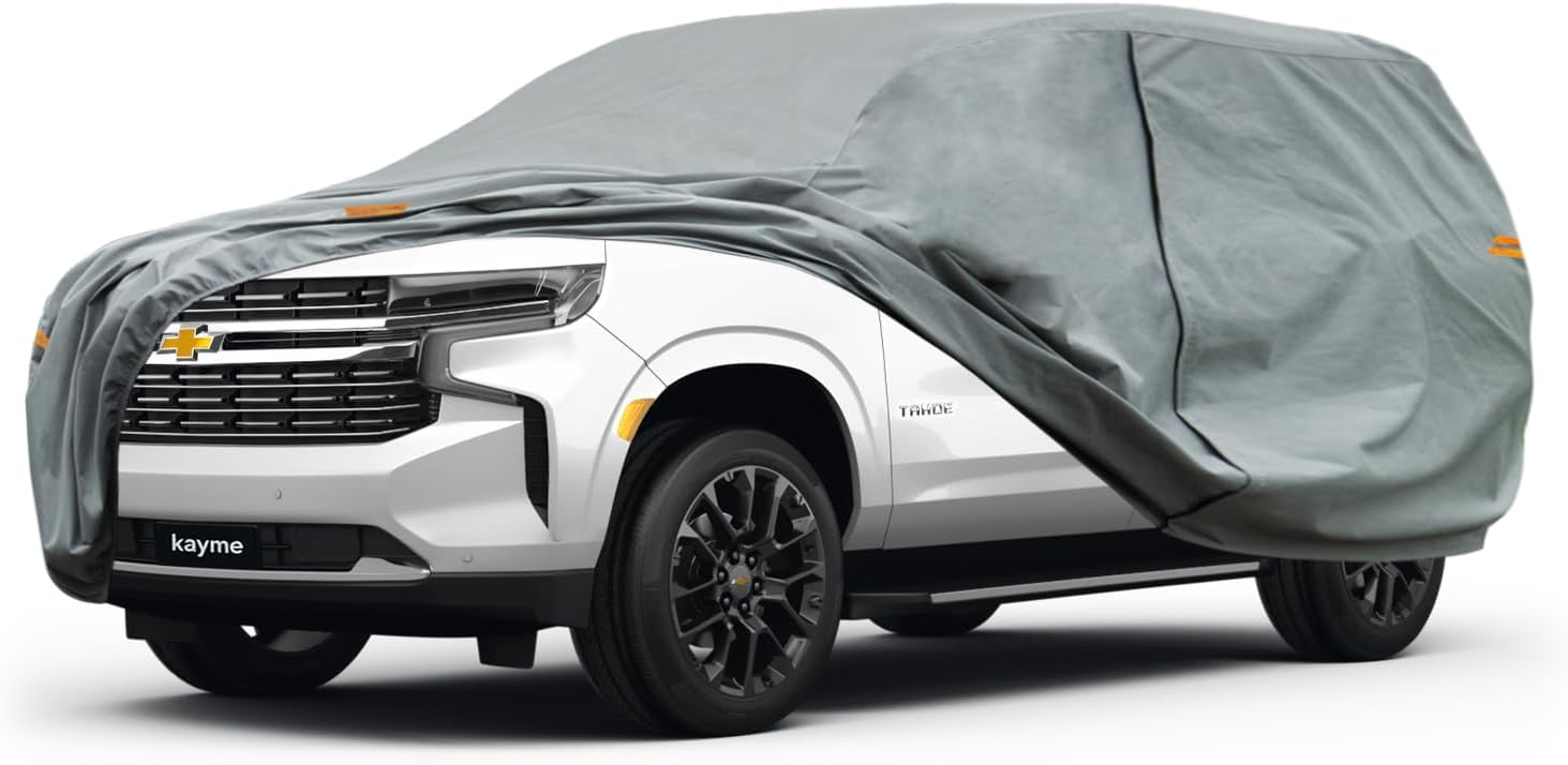 Kayme Heavy Duty Car Cover Waterproof All Weather, Full Exterior Covers Sun Rain UV Protection. Universal Fit Chevrolet Tahoe,Toyota Sequoia,Cadillac Escalade,Nissan Armada,Lincoln Navigator.