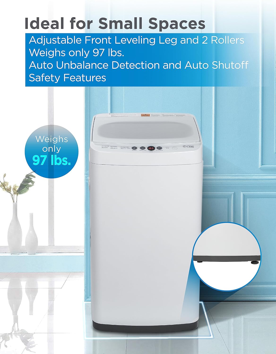 0.9 Cu. Ft. Portable Washing Machine, Compact Washing Machine with 6 Wash Cycles, Portable Clothes Washer Featuring 3 Water Levels