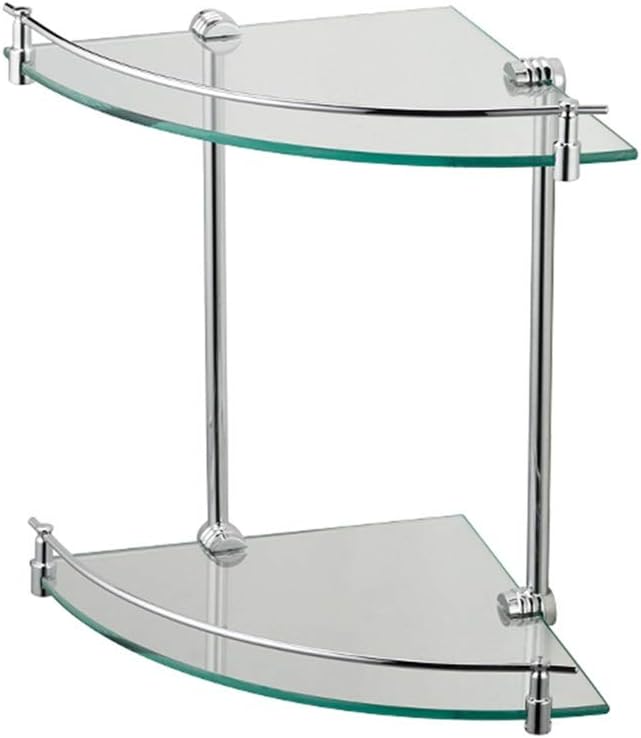 Glass Corner Shelf, with Aluminum Rail and Towel Bar, Bathroom Shelf Wall Mount, Silver Sand Sprayed, 2-Tier Bathroom Shelf gla