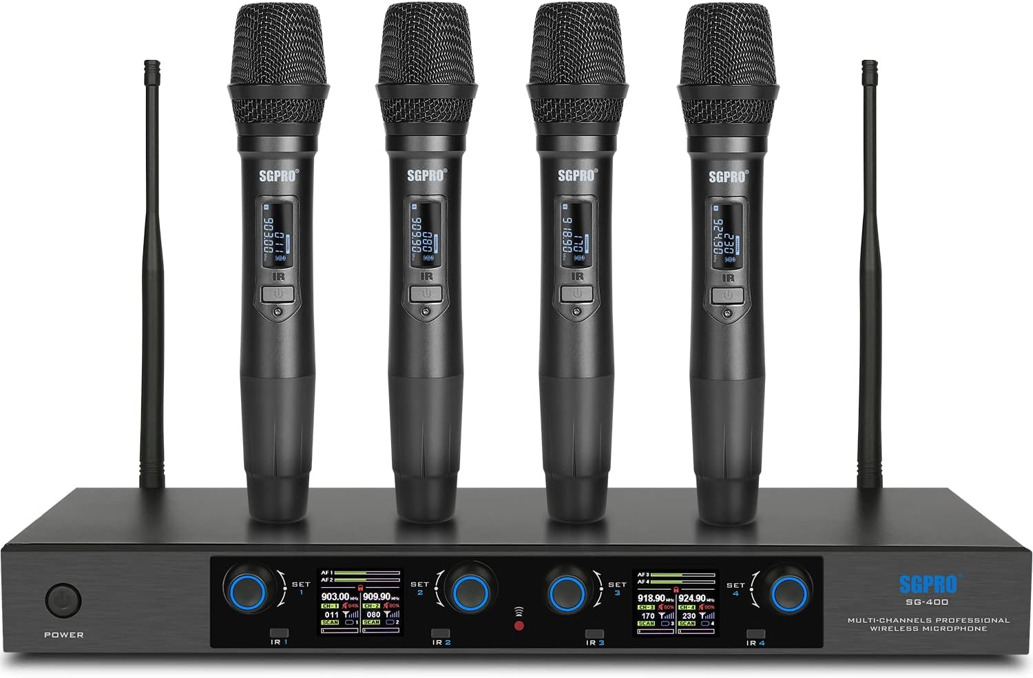 4-Handheld Wireless Microphone System with 65 UHF Channels Each, 262ft Range, Volume Control, Auto-Lock, Mute Function, Perfect for Church, Stage, or Home Use for Premium Sound Quality