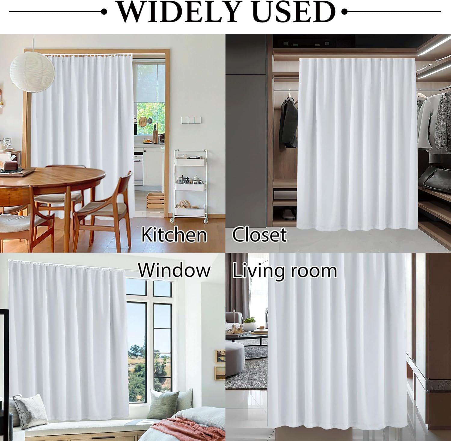 RYB HOME Ceiling Mount Blackout Curtains with Sliding Track Set, Partition Floor Curtains for Large Bay Windows/Bedroom/Living Room/Basement/Patio, W 100 x L 90, Greyish White, 1 Panel