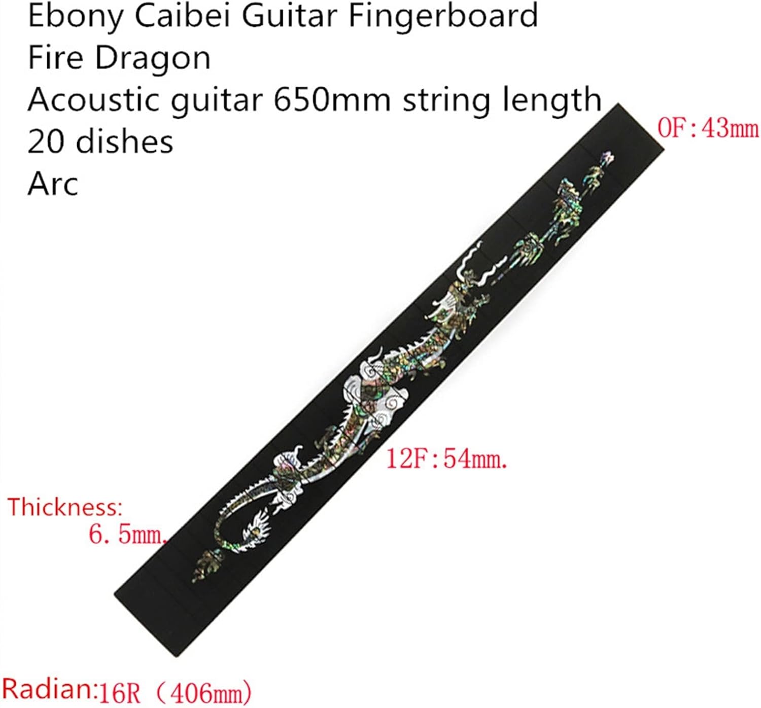 Guitar Fretboard Ebony+Color Shell Inlay Craftsmanship Ebony Ebony Electric Guitar Acoustic Guitar Fretboard Guitar ​Neck Replacement (Color : 2)