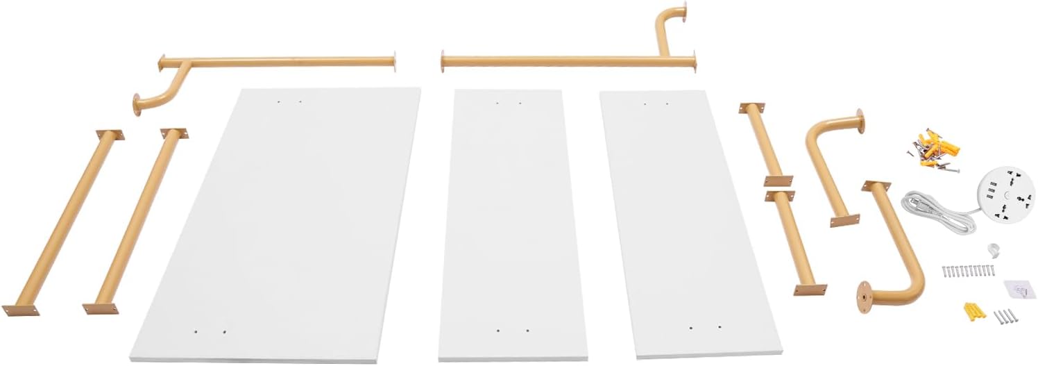 3 Tiers Wall Mounted Ladder Style Computer Laptop Desk, Industrial Wall Mount Desk with Shelves & Power Strip as Work Platform, Desk 36 x 20 Inch (Gold + White)