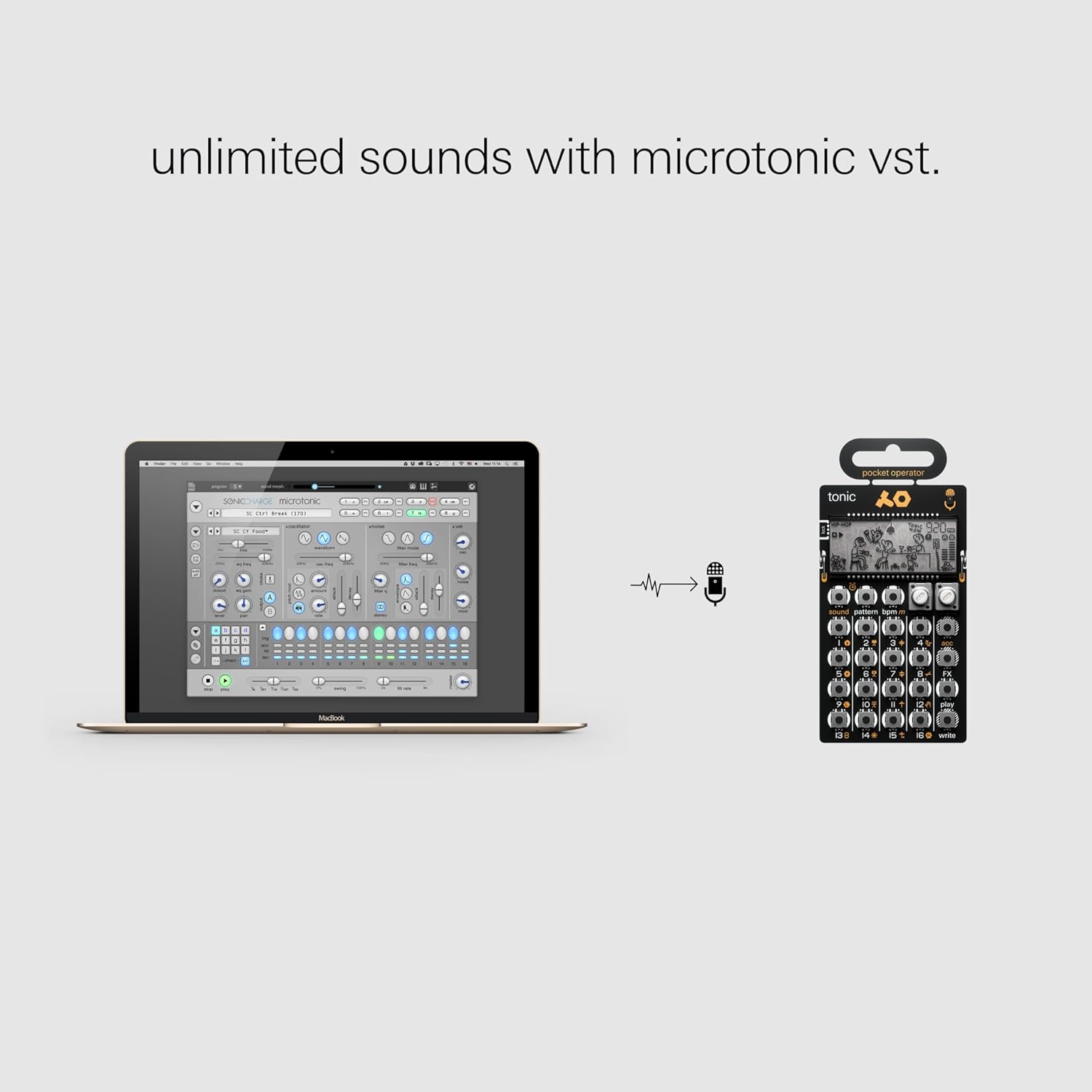 teenage engineering pocket operator PO-32 tonic, drum and percussion synthesizer and sequencer, unlimited sounds with microtonic through data transfer