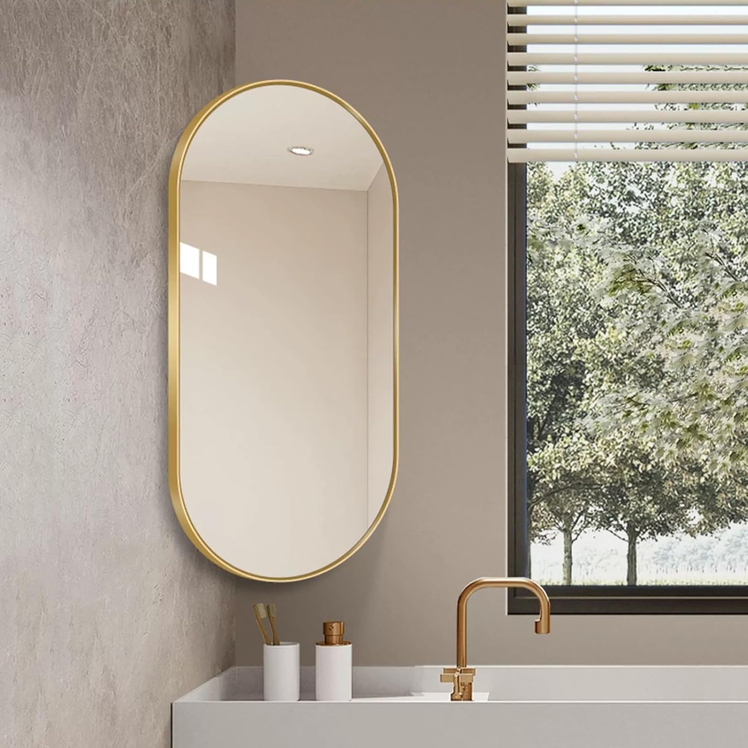 Jcgly Wall Mount Corner Mirror, Oval Bathroom Pivot Mirror, Wall Mirror with Extendable Arm and Metal Frame, Rotating Tilting Mirror, Vertical & Horizontal(Gold,16