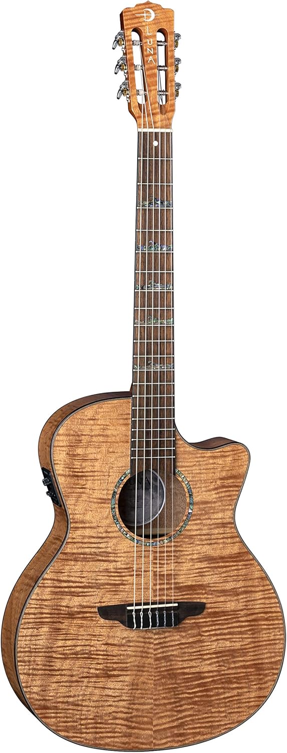 Luna Guitars High Tide Grand Concert Nylon 6 String Acoustic/Electric Guitar, Right, Mahogany (HT EXM NYL)