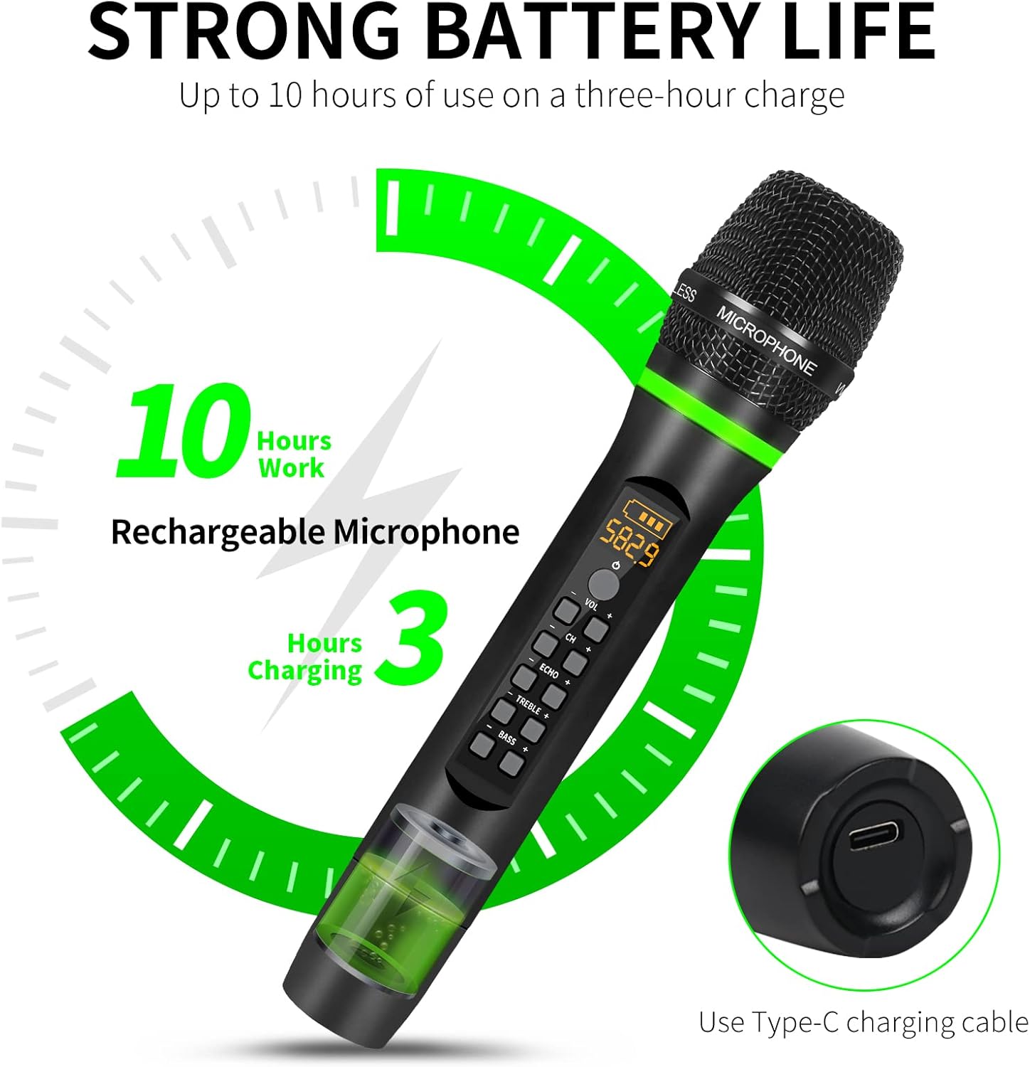 XTUGA Wireless Microphone System 50 Frequencies Rechargable Dual Mental Cordless Dynamic Microphone Set, 290ft, Echo,Treble,Bass for DJ/Church/Karaoke/Wedding/Party Home KTV Set