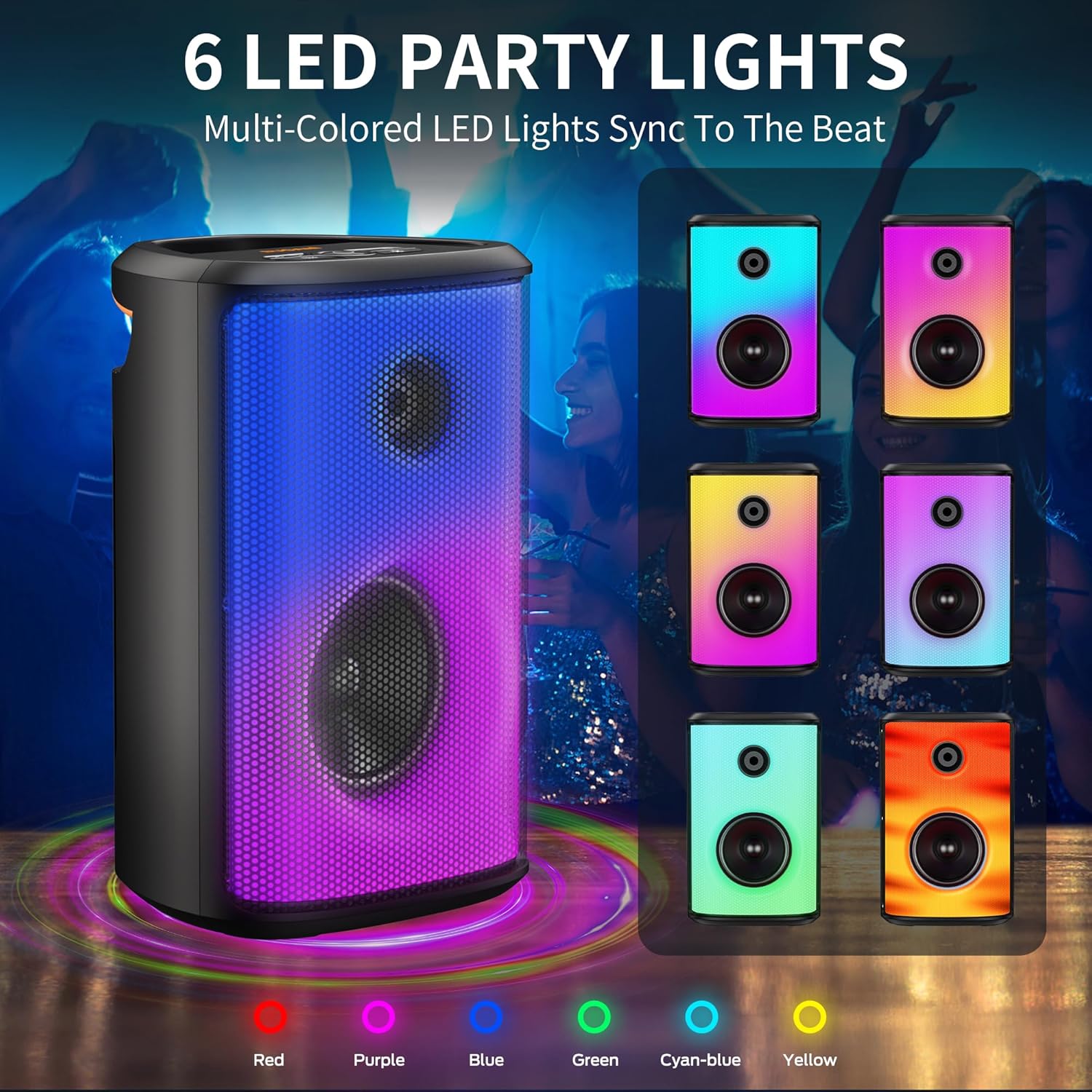 BUGANI Loud Bluetooth Speaker, 120W Portable Wireless Speakers with Punchy Bass and Loud Sound, LED Lights, 15H Playtime, IPX6 Waterproof, Support AUX/TF Card/USB, Big Party Speaker for Outdoor