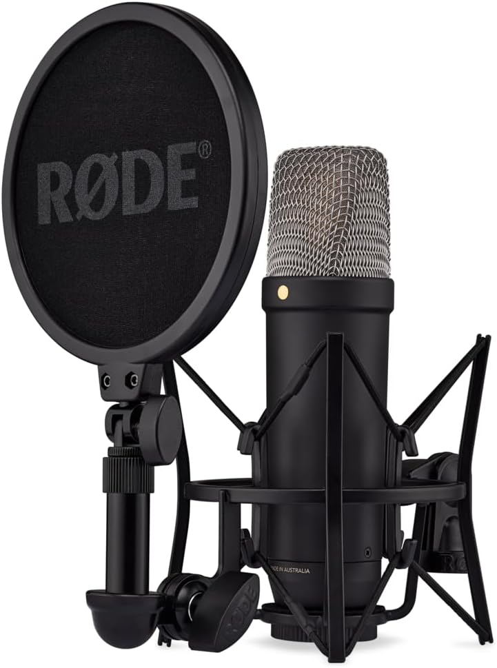 RØDE NT1 5th Generation Large-diaphragm Studio Condenser Microphone with XLR and USB Outputs, Shock Mount and Pop Filter for Music Production, Vocal Recording and Podcasting (Black)