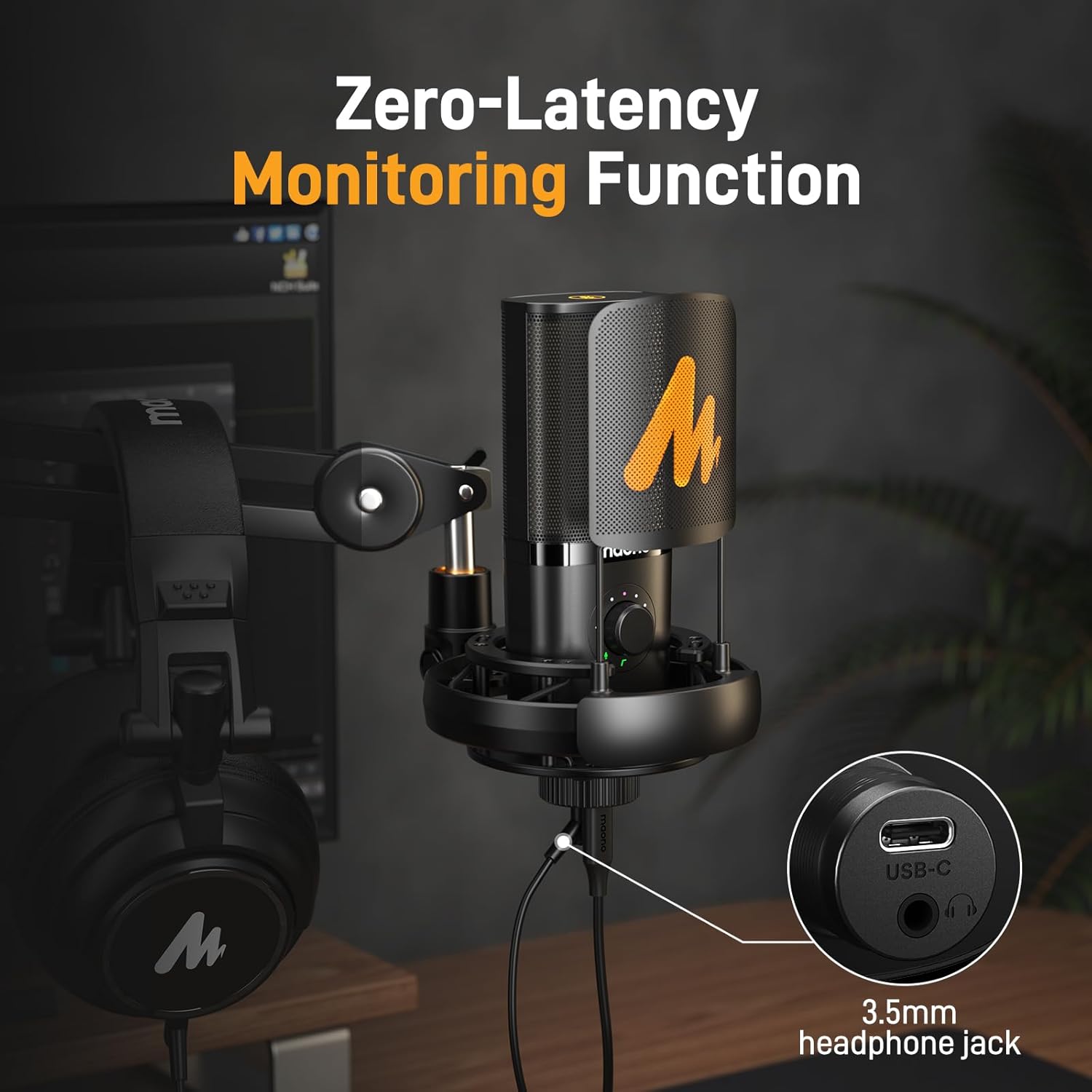 MAONO Podcast Microphone Bundle for podcaster, Streamer,Content Creator, PC Microphone with Studio Headphones