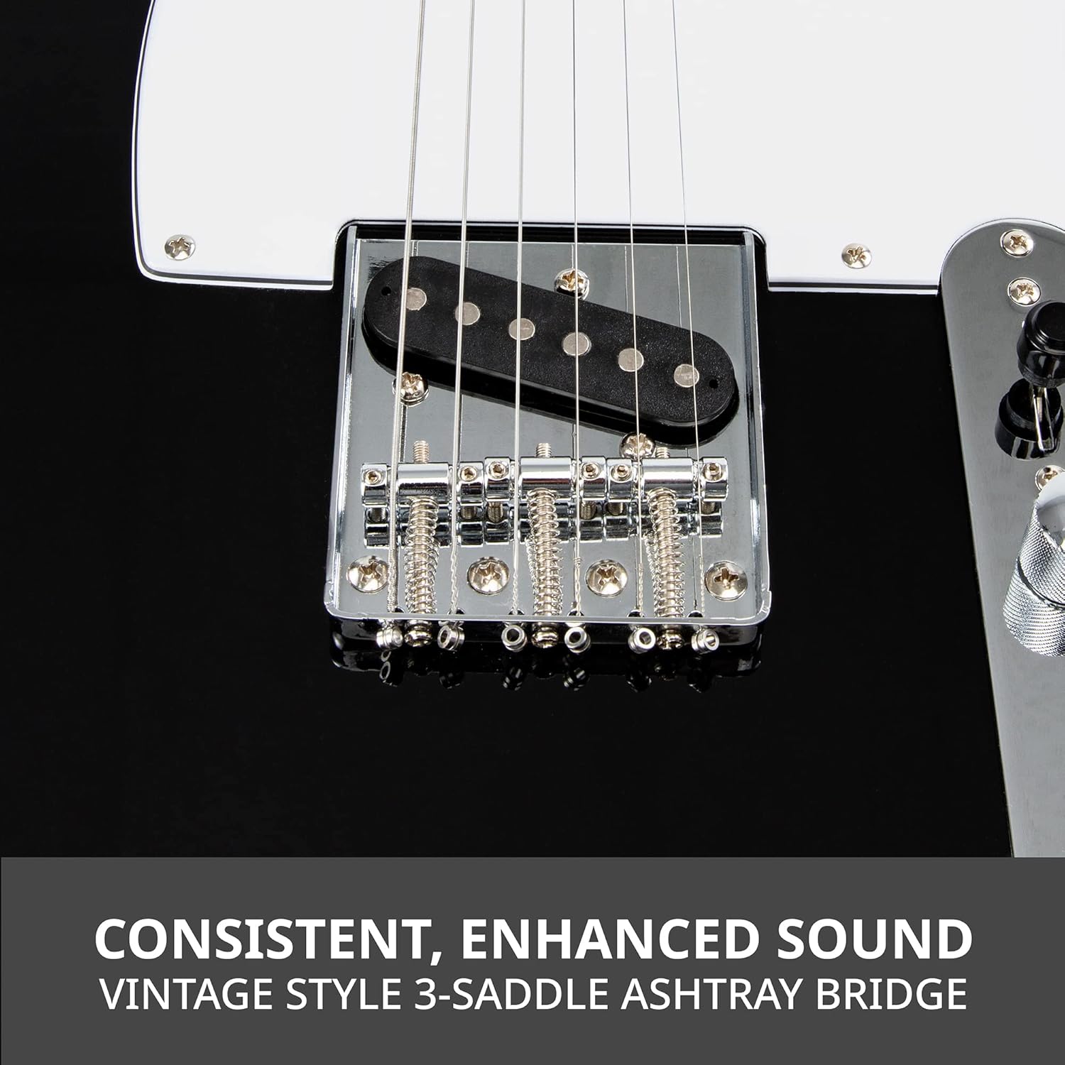 LyxPro 39” Electric Guitar TL Series, Full-Size Paulownia Wood Body, 3-Ply Pickguard, C-Shape Neck, Ashtray Bridge, Quality Gear Tuners, 3-Way Switch & Volume/Tone Controls, 2 Picks Included, Black