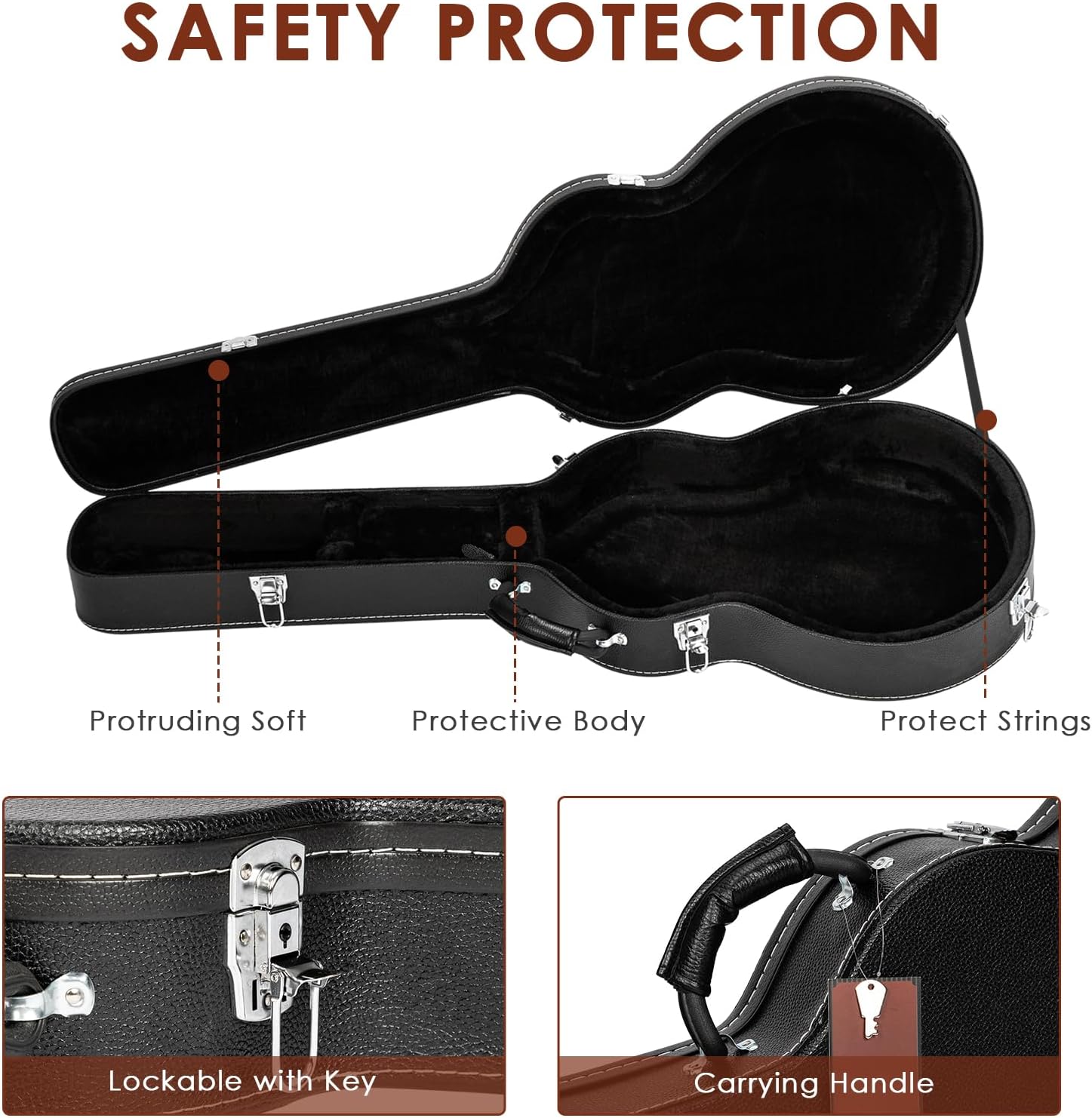 Ktaxon Electric Guitar Hard Case, Wooden Hard-Shell 42-Inch Electric Guitars Protective Carrying Case for 335-Style Semi-Hollow & Hollowbody Guitar with Lock Latch Padding, Black